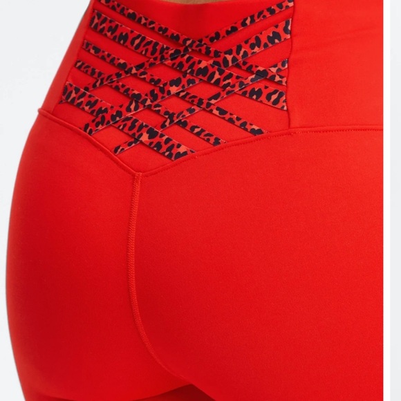Fabletics Electric Cherry/Electric Cherry Mini Leopard Sports bra and leggings. - Picture 2 of 9